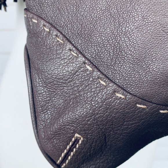 Talbots taupe pebbled leather boho shoulder bag - Picture 5 of 8